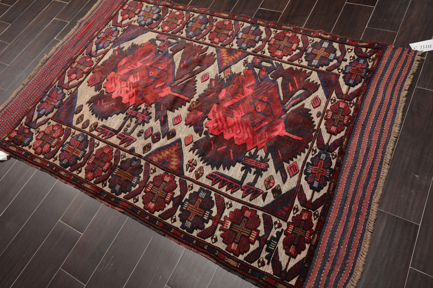 4'2" x 6'4" Antique Hand Knotted Wool High low Pile Oriental Area Rug Beige-1