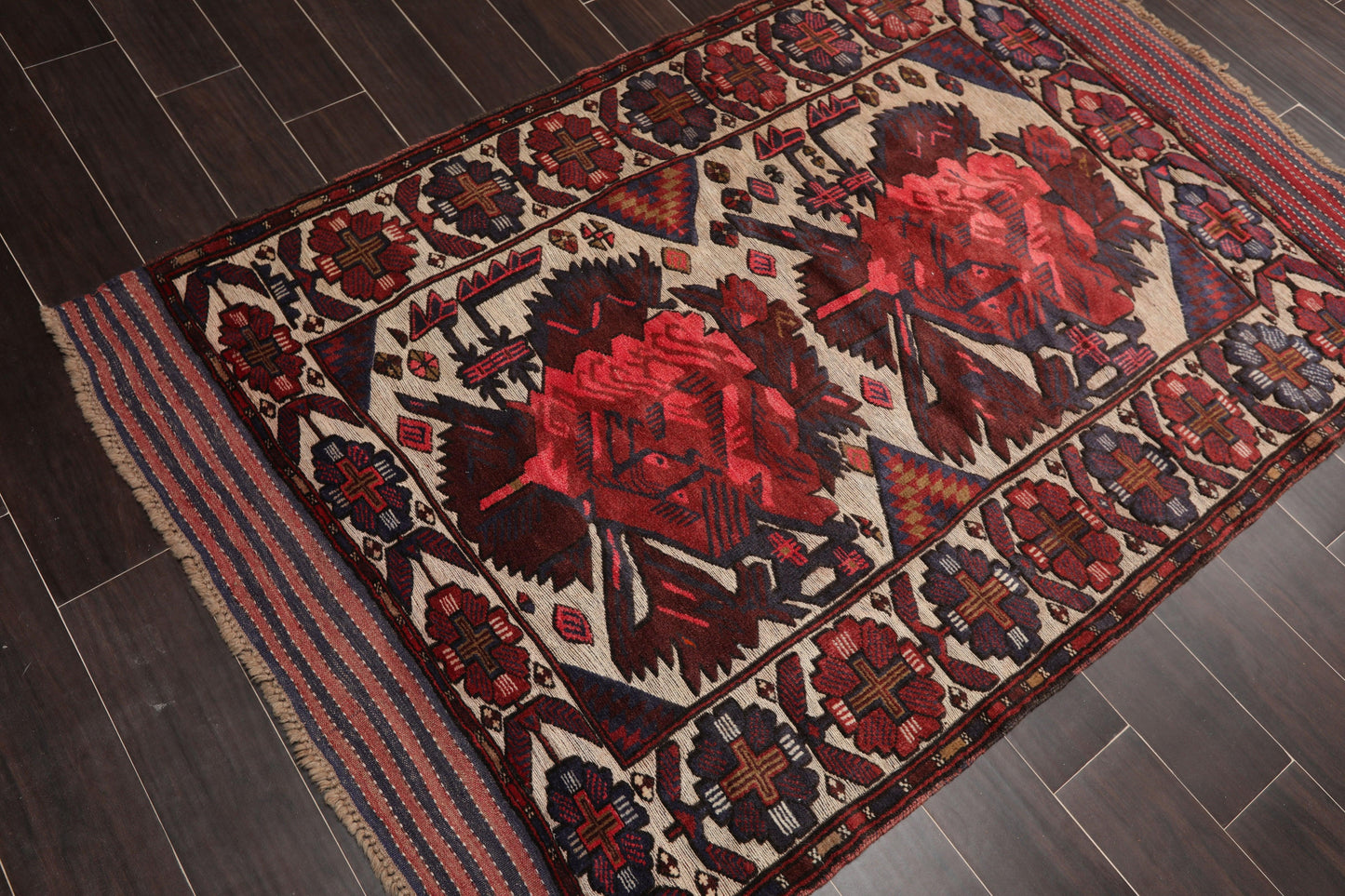 4'2" x 6'4" Antique Hand Knotted Wool High low Pile Oriental Area Rug Beige-2
