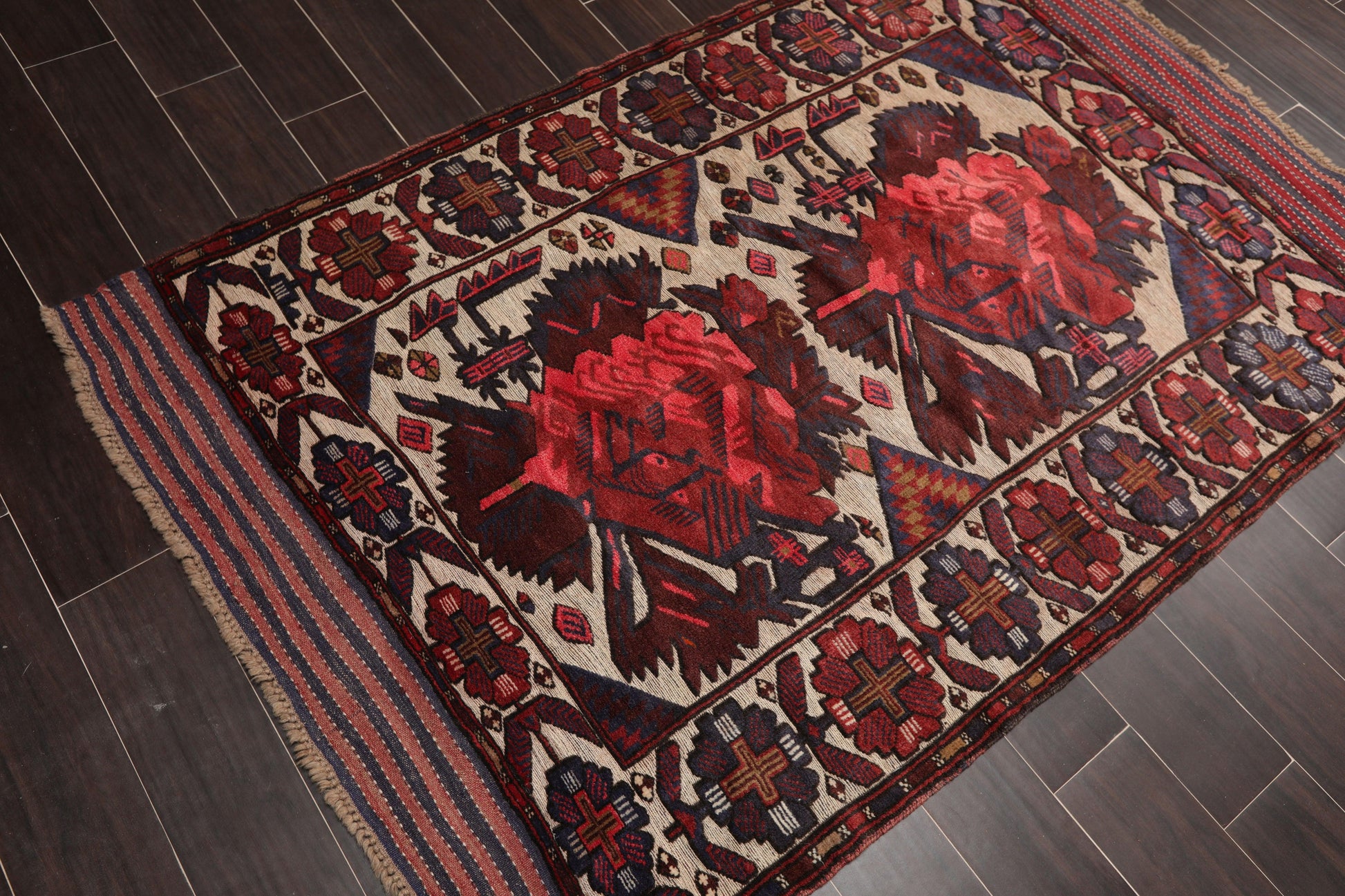 4'2" x 6'4" Antique Hand Knotted Wool High low Pile Oriental Area Rug Beige-2