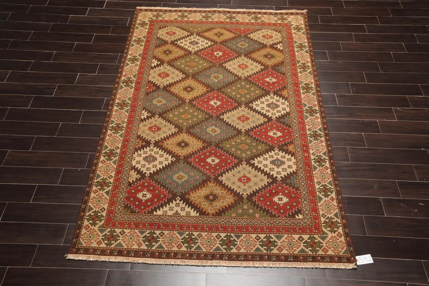 5'10 x 9' Hand Knotted 100% Wool Reversible Flat Pile Area Rug Beige-1