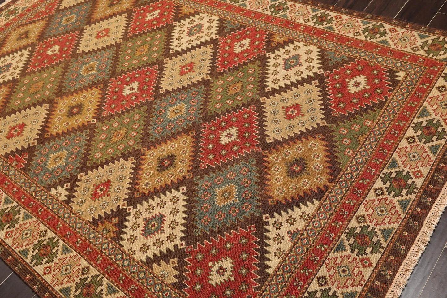 5'10 x 9' Hand Knotted 100% Wool Reversible Flat Pile Area Rug Beige-2