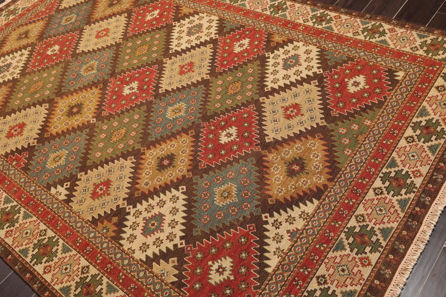 5'10 x 9' Hand Knotted 100% Wool Reversible Flat Pile Area Rug Beige-2
