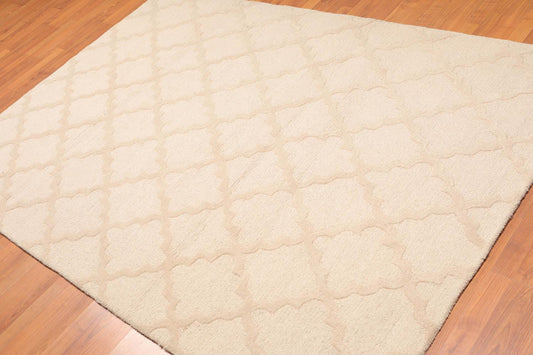 5'4" x 7'6" Handmade 100% Wool Loop & Cut Pile Area Rug Contemporary Beige-0