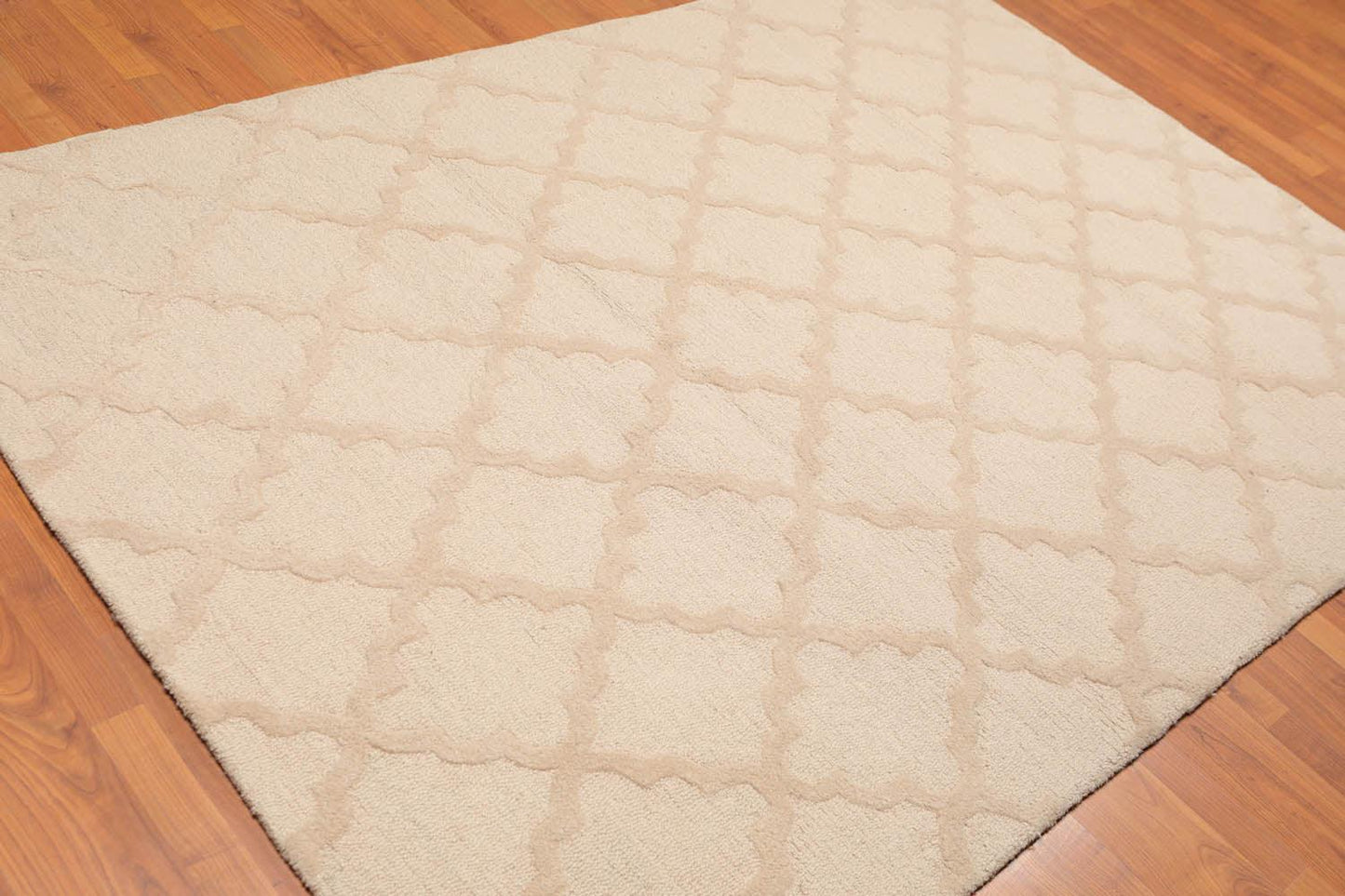 5'4" x 7'6" Handmade 100% Wool Loop & Cut Pile Area Rug Contemporary Beige-1