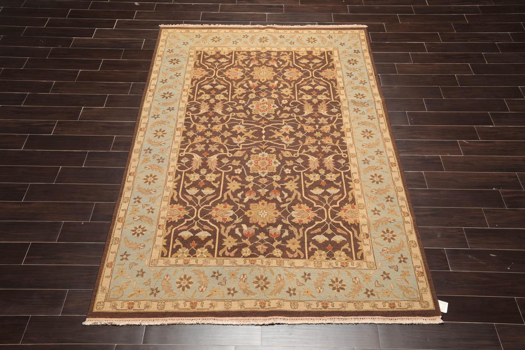 6' x 8'10" Hand Knotted 100% Wool Reversible Flat Pile Area Rug Brown-1
