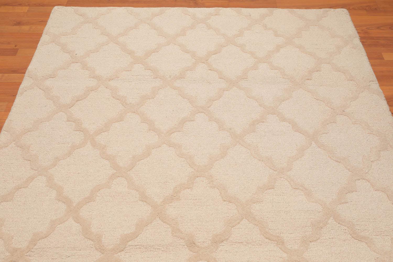 5'4" x 7'6" Handmade 100% Wool Loop & Cut Pile Area Rug Contemporary Beige-2