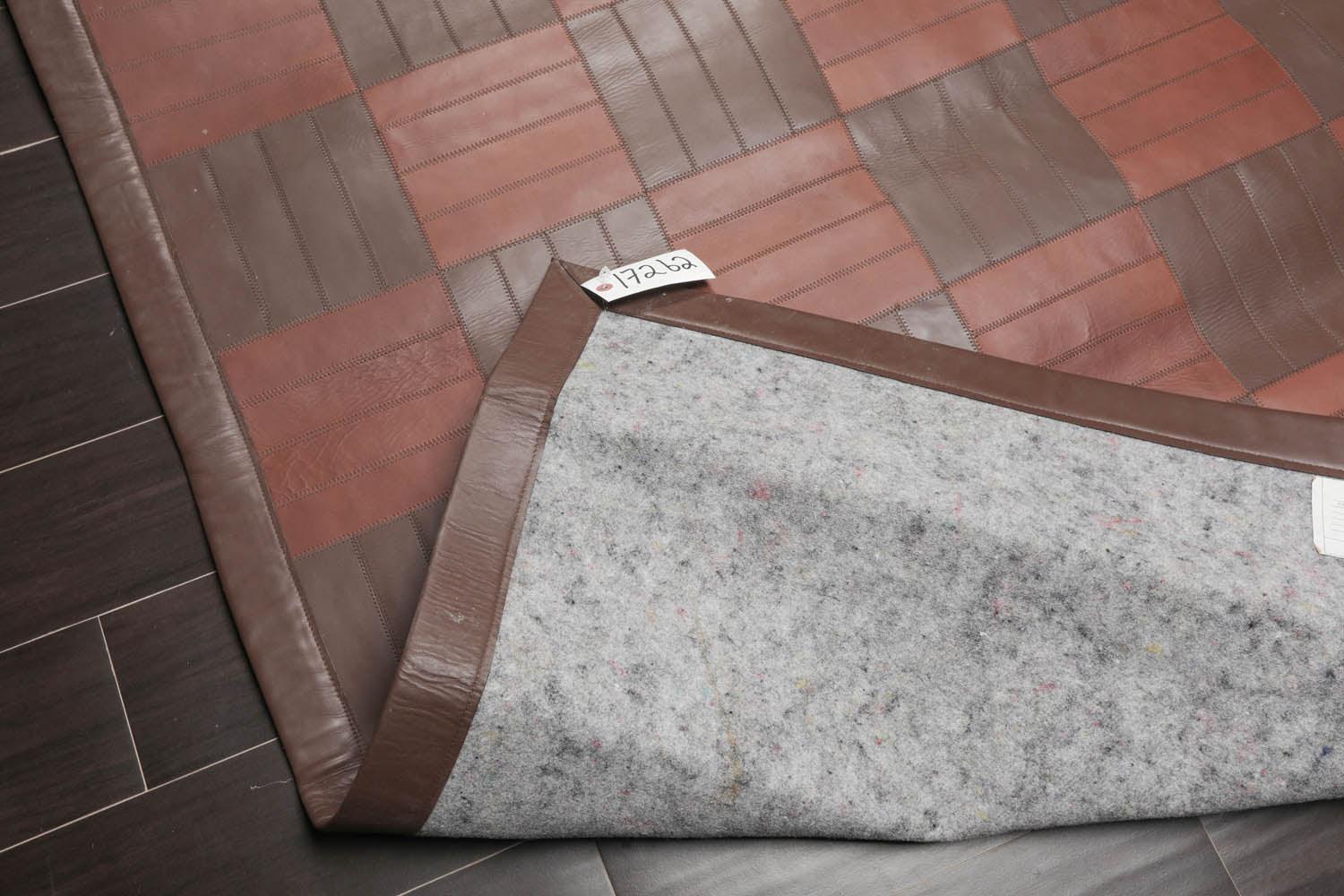 4'4"x6'3" Designer Handmade Leather Modern Flatweave Area Rug Brown-4