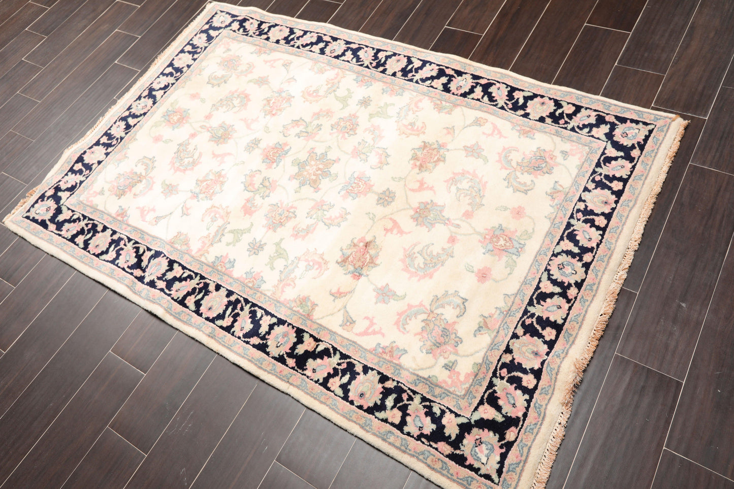 4'1" x 6' Hand Knotted Wool Plush Pile Traditional Oriental Area Rug Cream-0