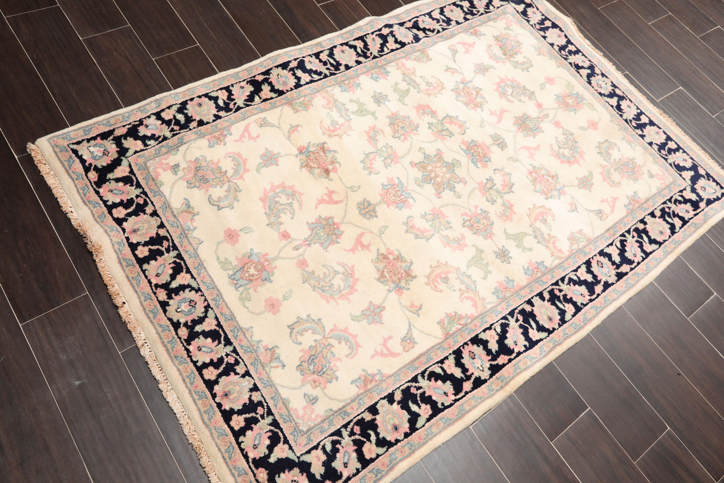 4'1" x 6' Hand Knotted Wool Plush Pile Traditional Oriental Area Rug Cream-1