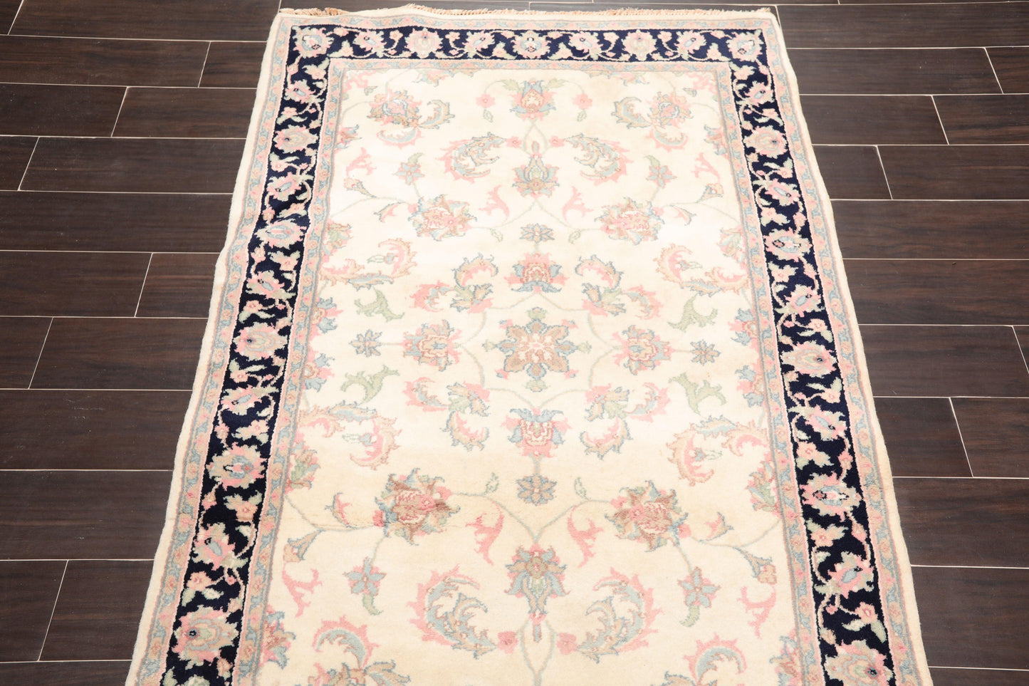 4'1" x 6' Hand Knotted Wool Plush Pile Traditional Oriental Area Rug Cream-2