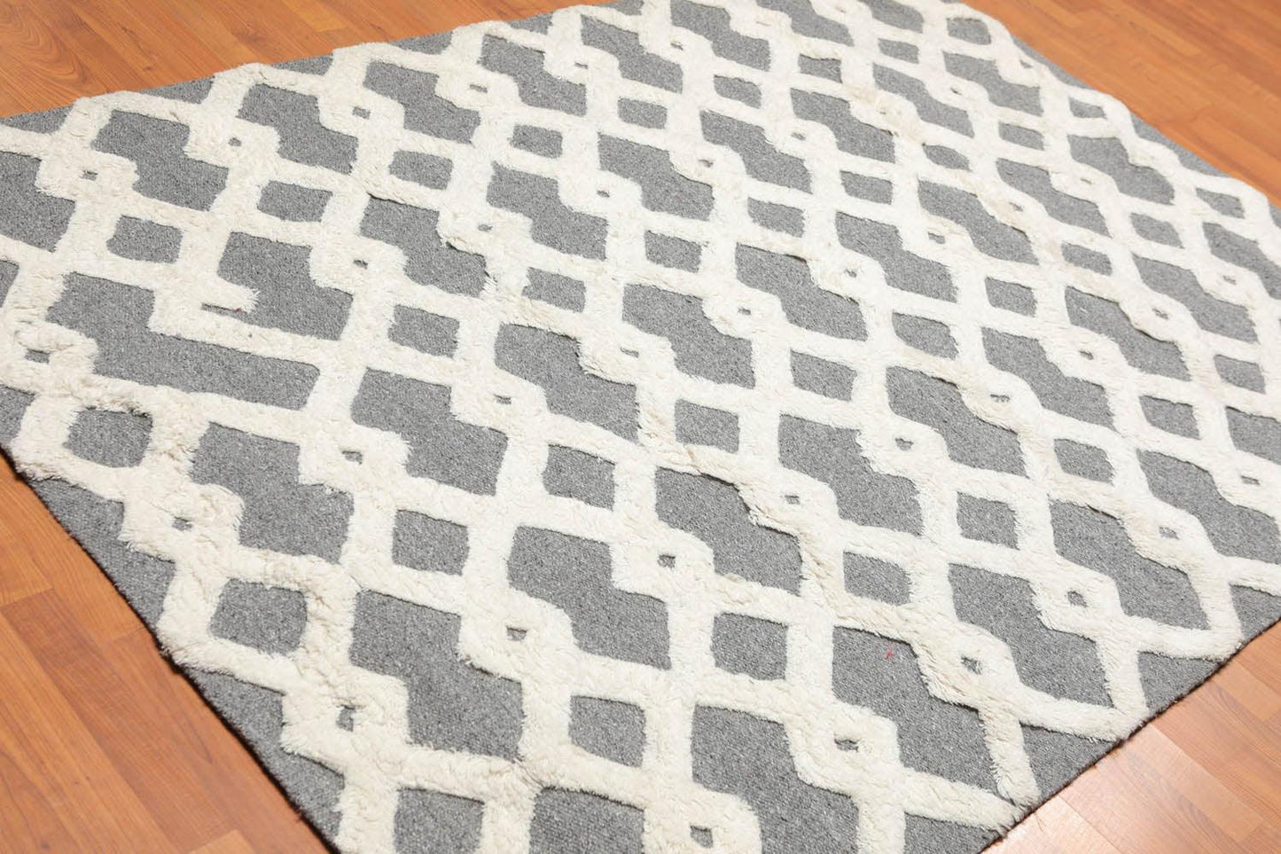 5'3" x 7'5" Handmade 100% Wool High Low Pile Area Rug Contemporary Gray-1