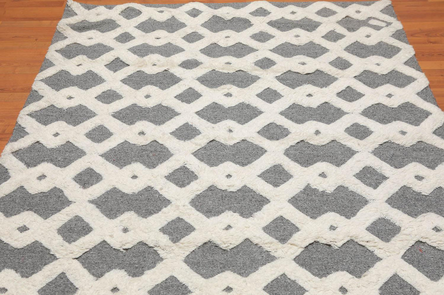 5'3" x 7'5" Handmade 100% Wool High Low Pile Area Rug Contemporary Gray-2