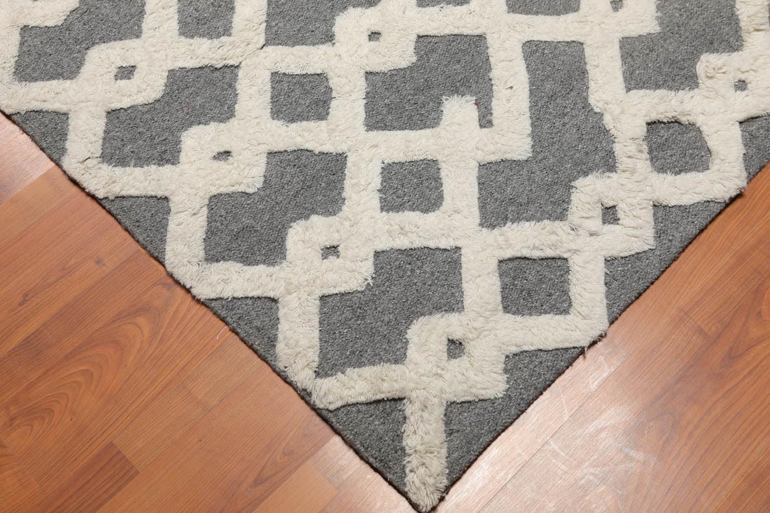 5'3" x 7'5" Handmade 100% Wool High Low Pile Area Rug Contemporary Gray-4