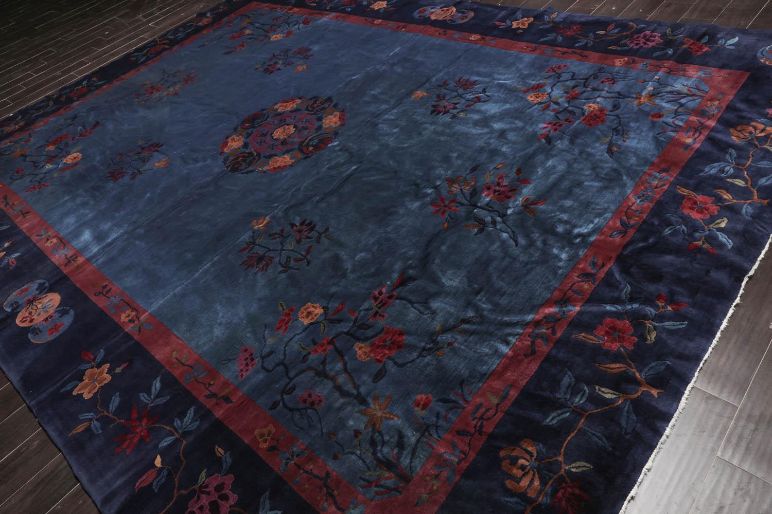 10'x13'6" Antique Art Deco Plush Pile Hand Knotted Wool Oriental Area Rug Navy-3