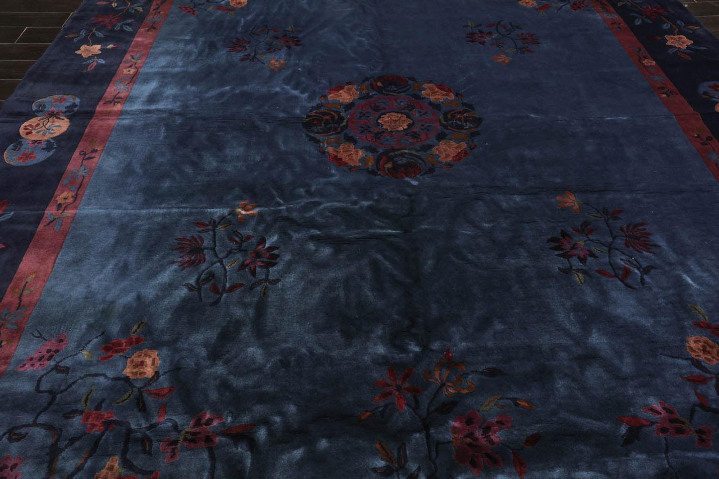10'x13'6" Antique Art Deco Plush Pile Hand Knotted Wool Oriental Area Rug Navy-4
