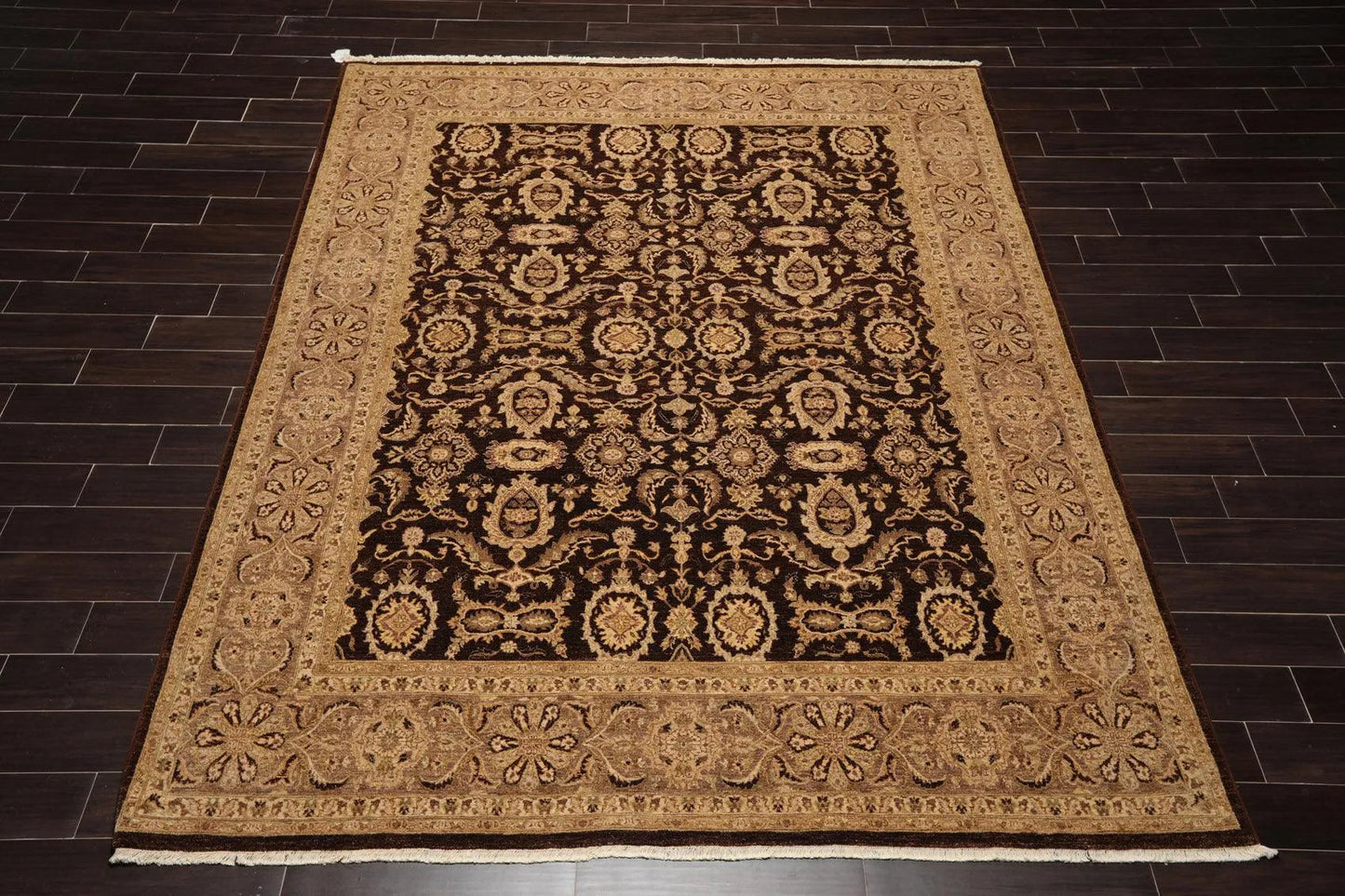 7'11'' x 10'2'' Hand Knotted 100% Wool Peshawar Oriental Area Rug Dark Chocolate-1