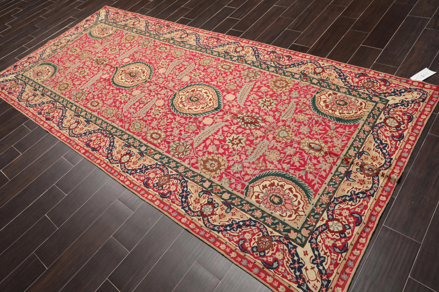 5' x 11' Hand Woven Traditional Wool French Chainstitch Area Rug Magenta-0