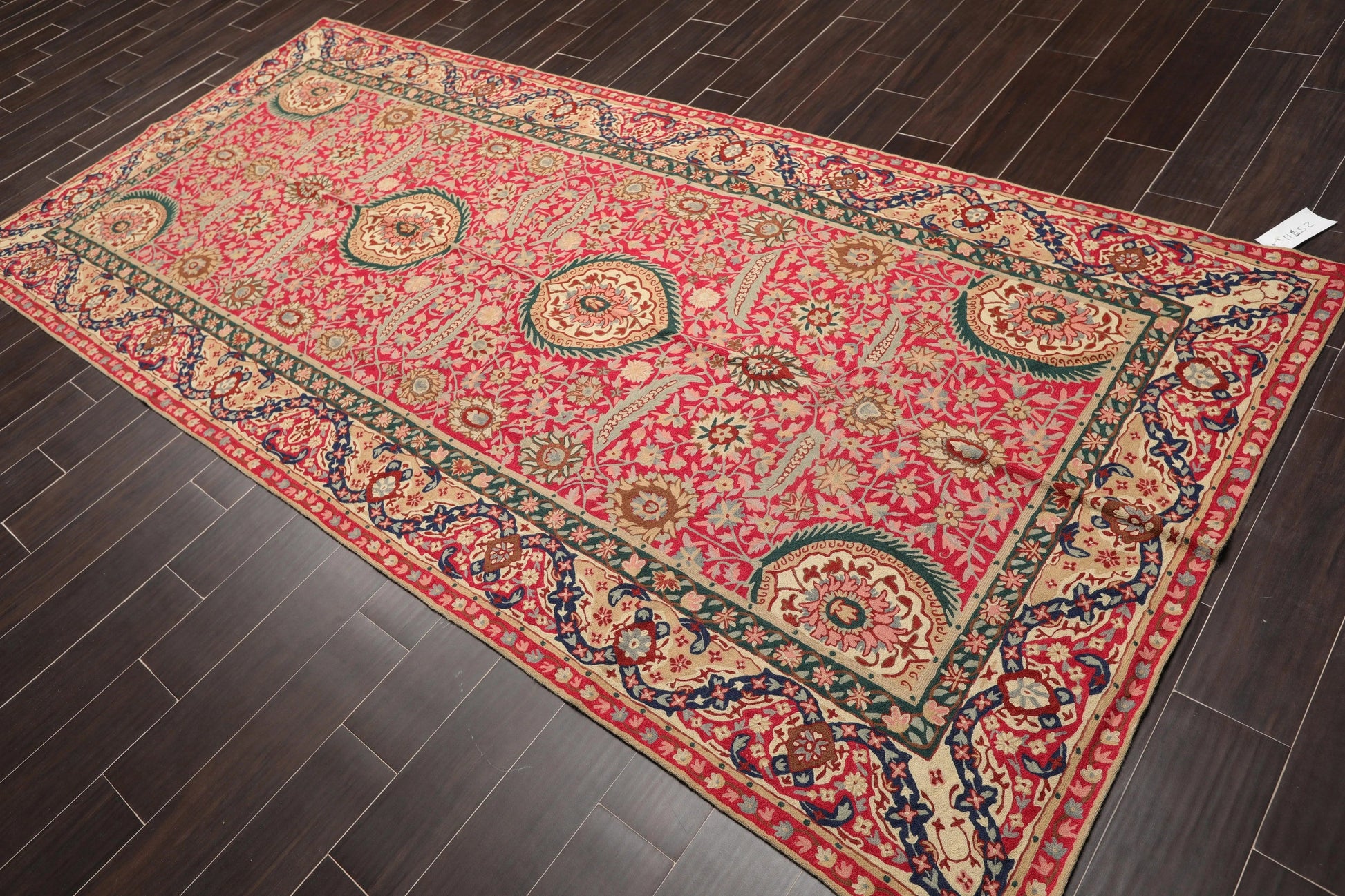5' x 11' Hand Woven Traditional Wool French Chainstitch Area Rug Magenta-0