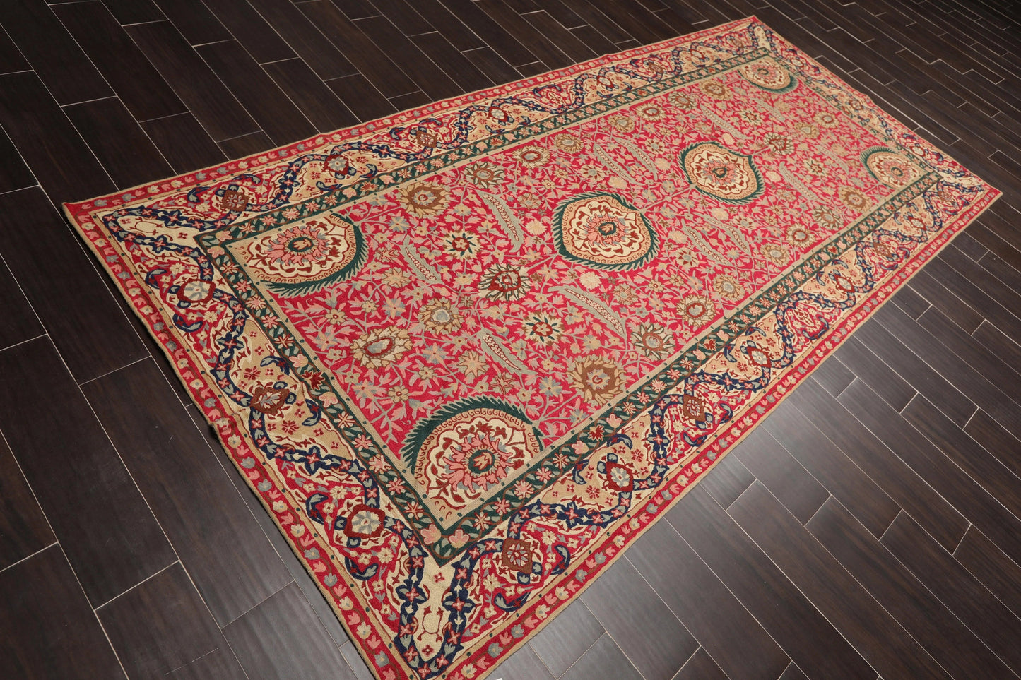 5' x 11' Hand Woven Traditional Wool French Chainstitch Area Rug Magenta-1