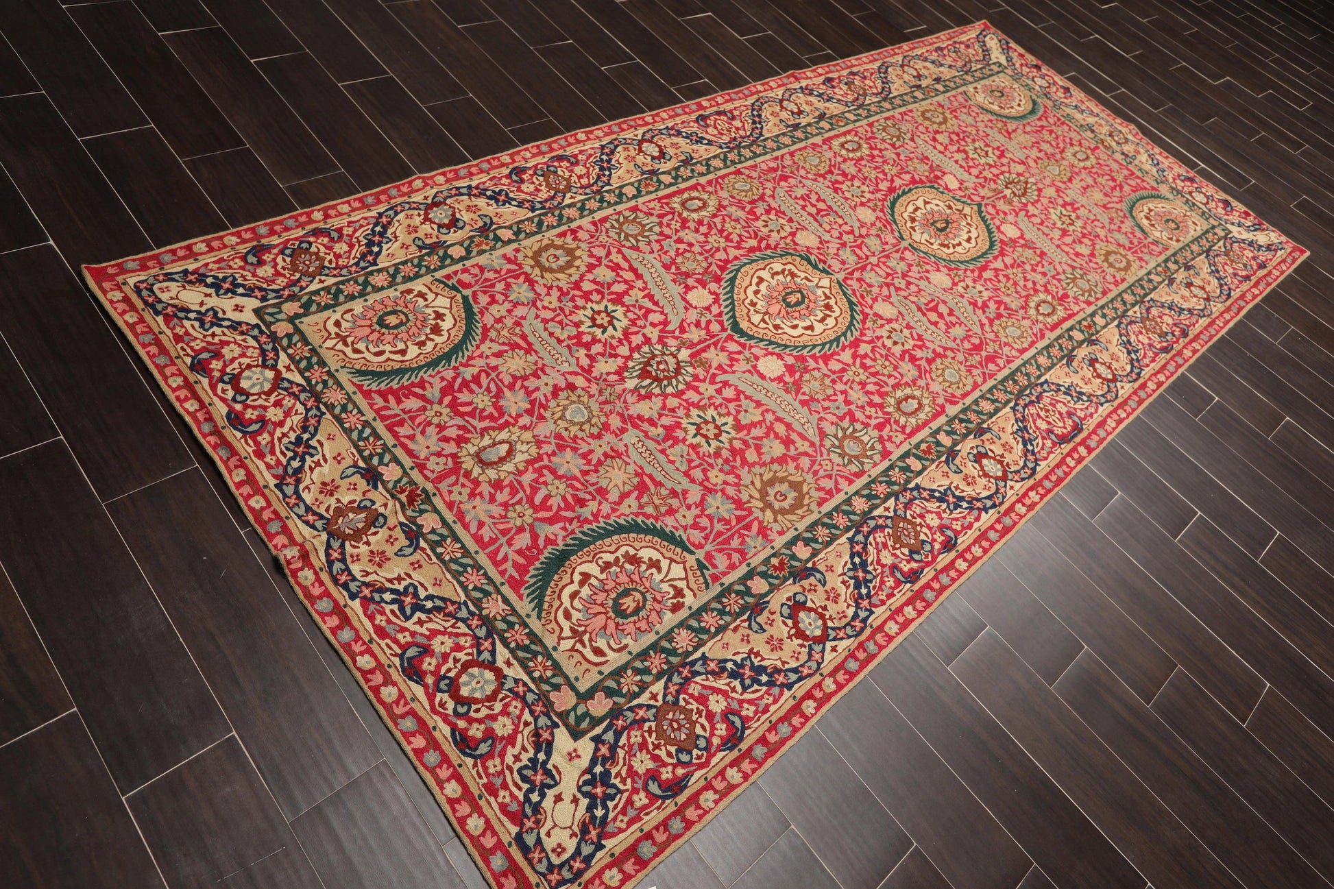 5' x 11' Hand Woven Traditional Wool French Chainstitch Area Rug Magenta-1