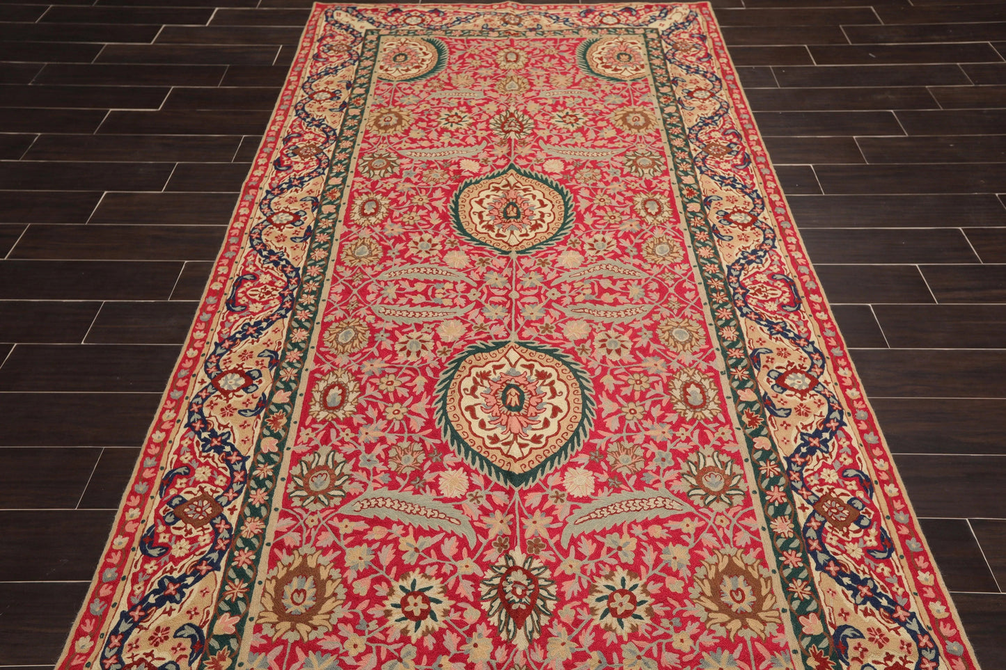 5' x 11' Hand Woven Traditional Wool French Chainstitch Area Rug Magenta-2