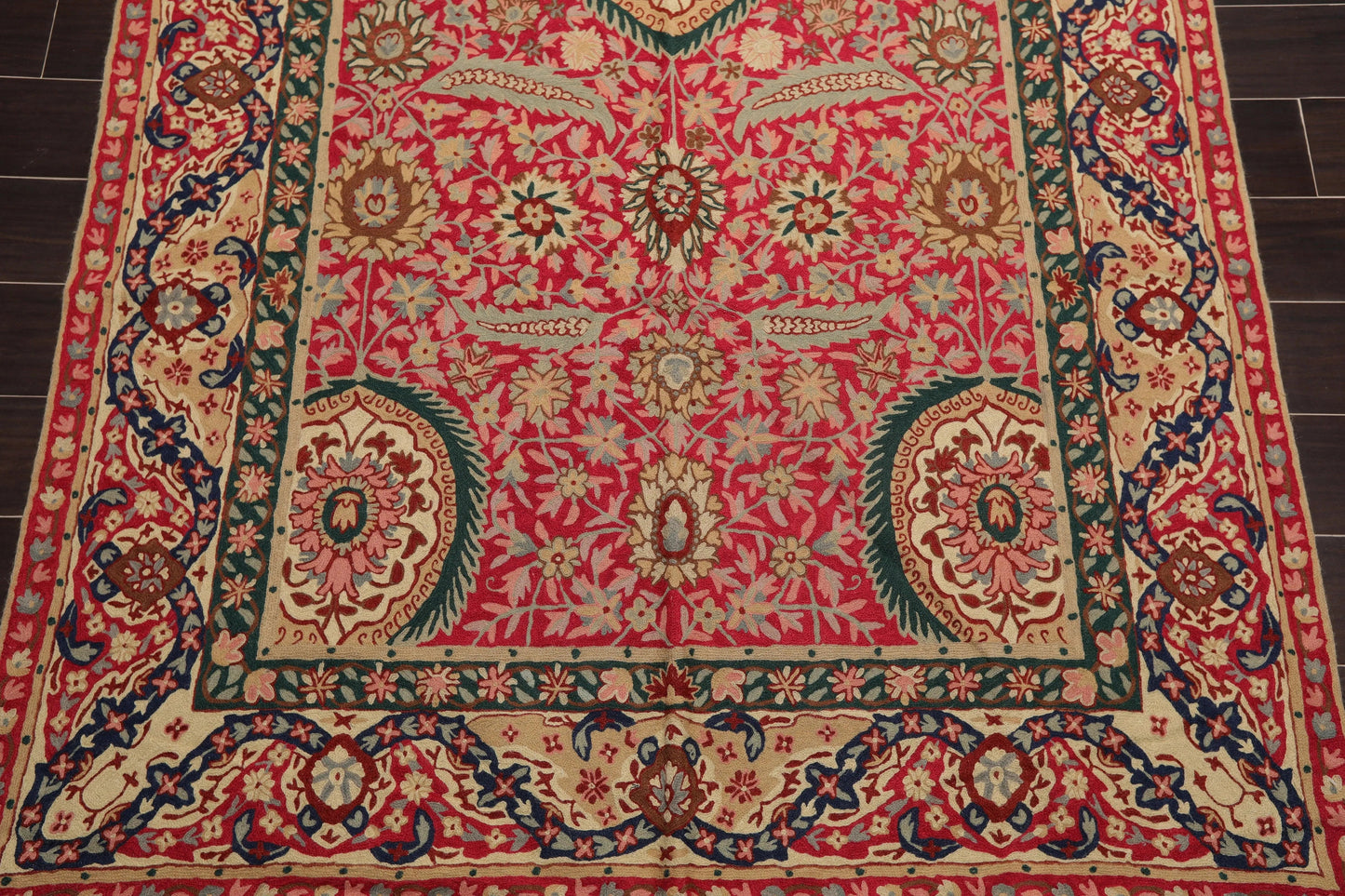 5' x 11' Hand Woven Traditional Wool French Chainstitch Area Rug Magenta-3