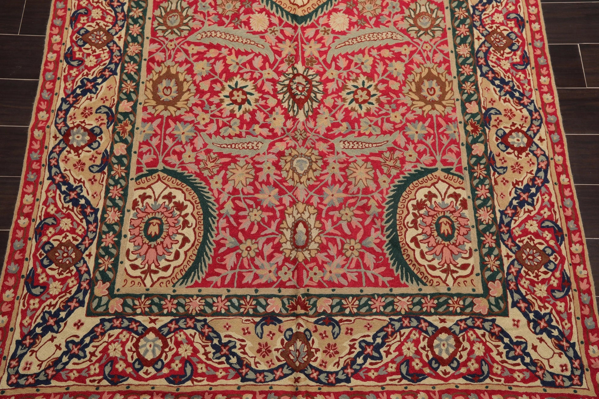 5' x 11' Hand Woven Traditional Wool French Chainstitch Area Rug Magenta-3
