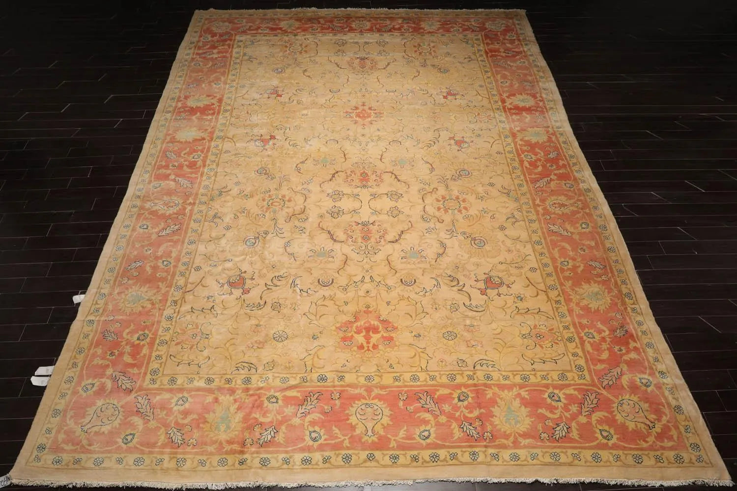Vintage Zeigler Palace Hand Knotted 100% Wool Area Rug Beige 13'9'' x 18'9''-2