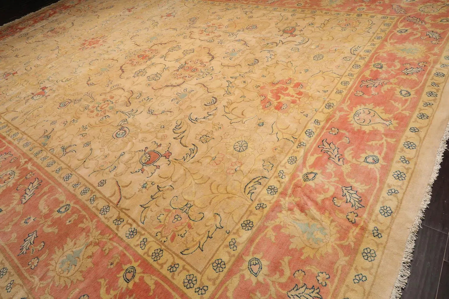 Vintage Zeigler Palace Hand Knotted 100% Wool Area Rug Beige 13'9'' x 18'9''-3