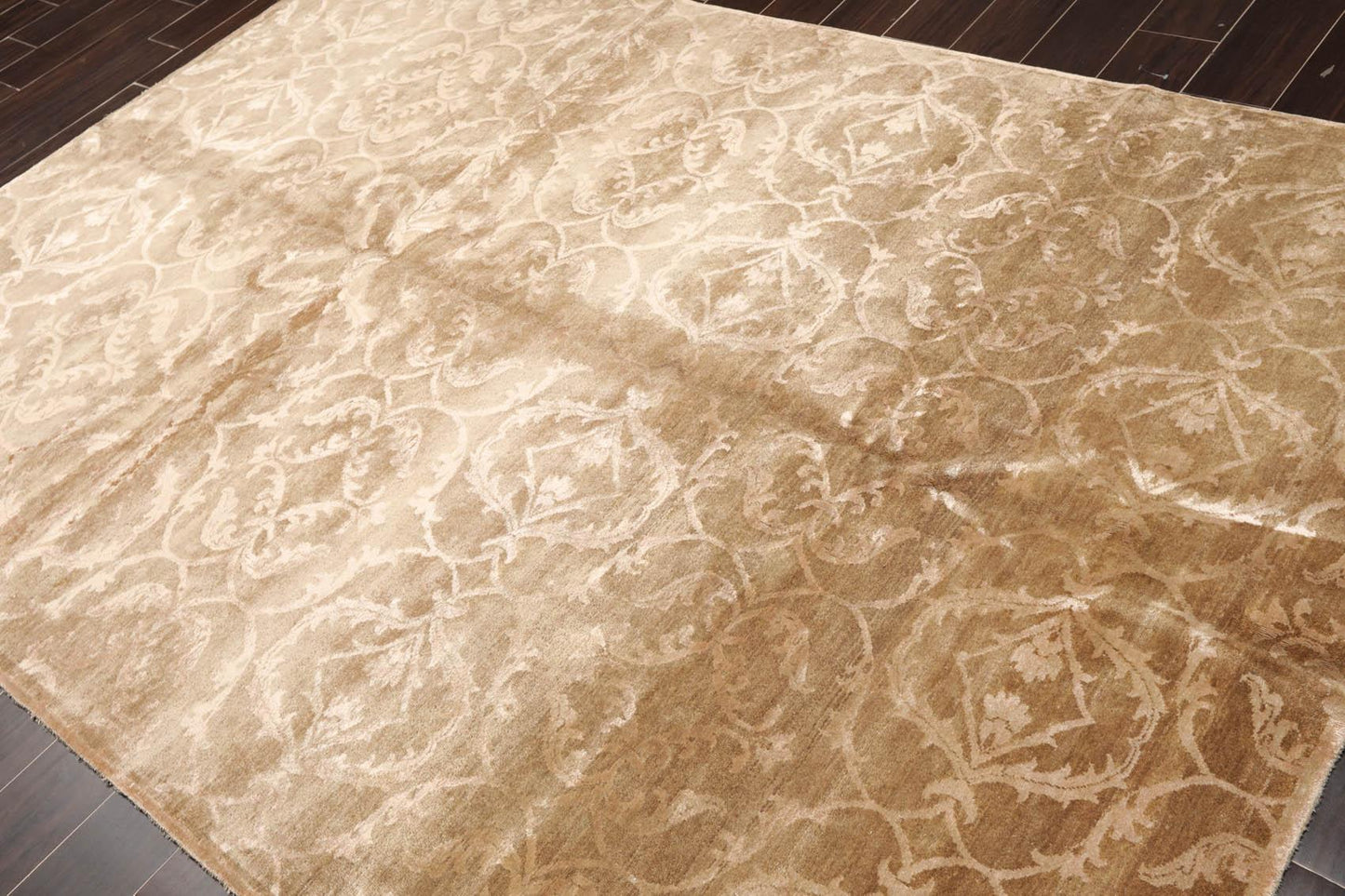 6'1" x 9'1" Hand Knotted Wool & Faux Silk Indo Tibetan Oriental Area Rug Tan-2