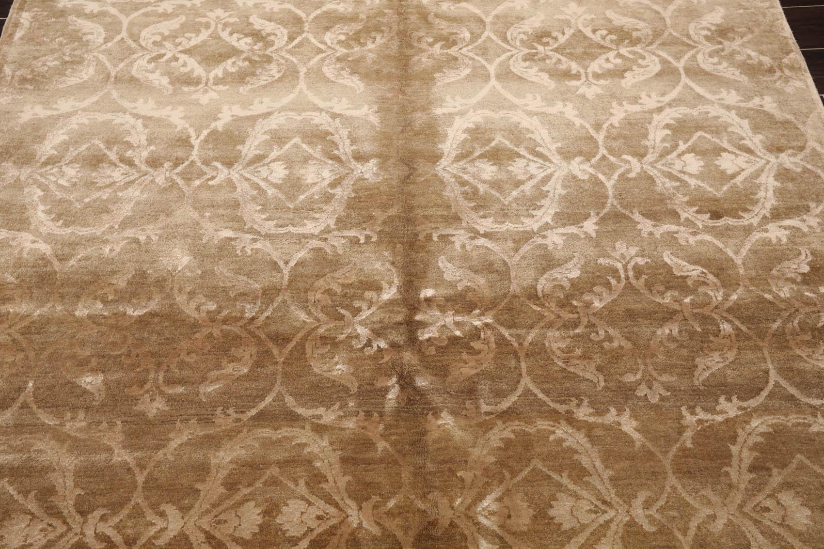 6'1" x 9'1" Hand Knotted Wool & Faux Silk Indo Tibetan Oriental Area Rug Tan-4