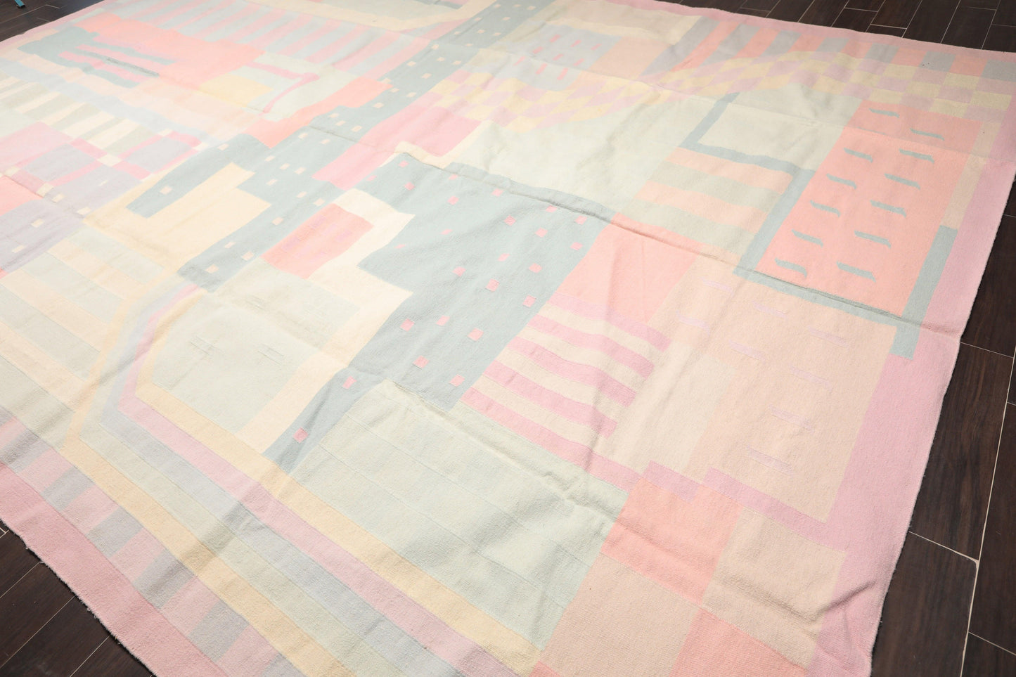 11'1"x16'3" Hand Woven Wool Palace Size Reversible Dhurry Oriental Area Rug Pink-0