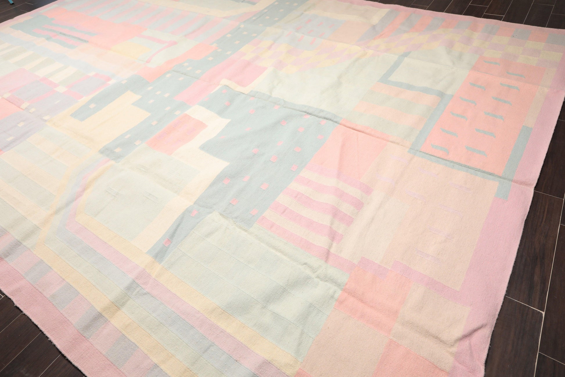 11'1"x16'3" Hand Woven Wool Palace Size Reversible Dhurry Oriental Area Rug Pink-0