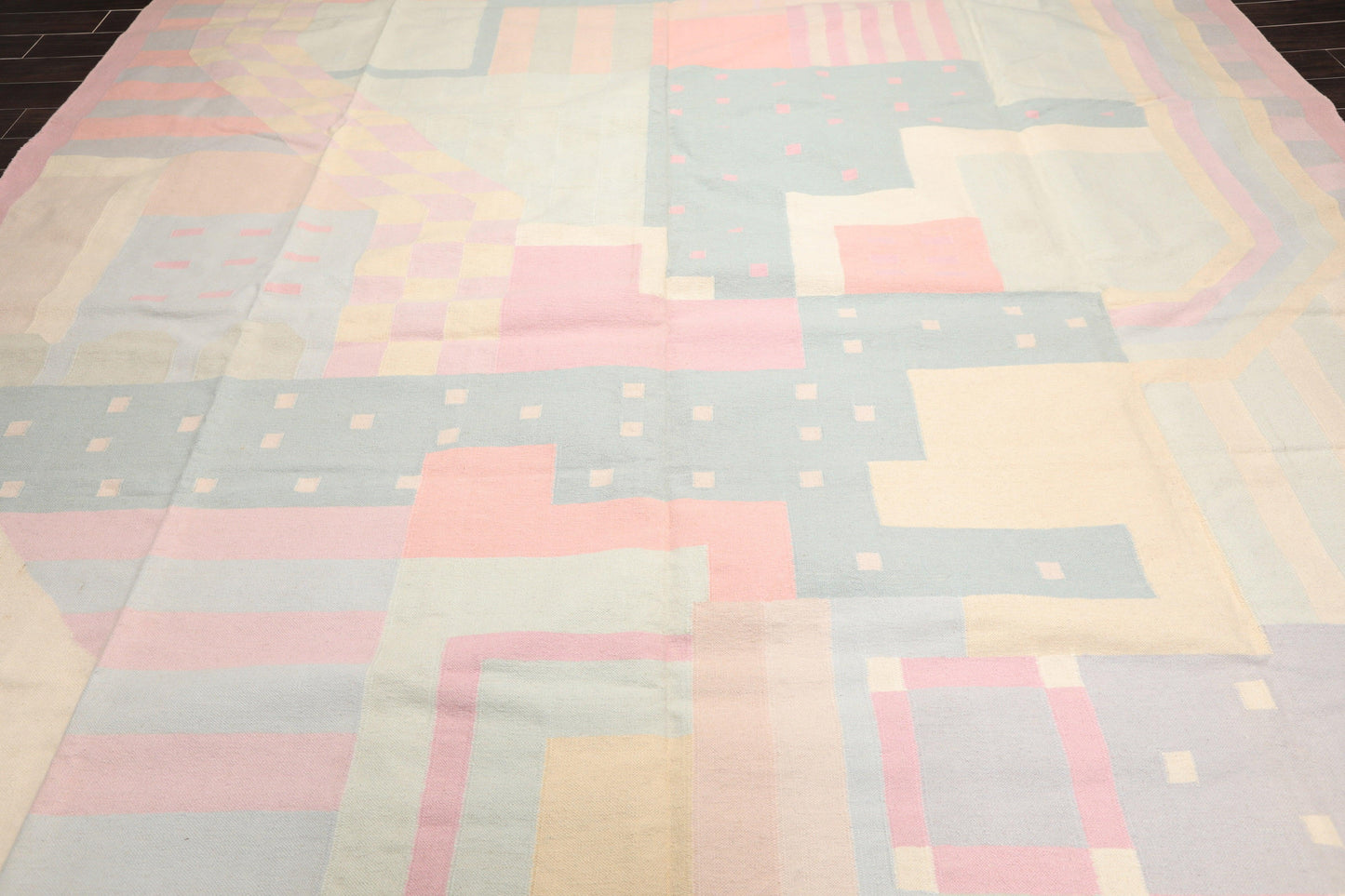 11'1"x16'3" Hand Woven Wool Palace Size Reversible Dhurry Oriental Area Rug Pink-1