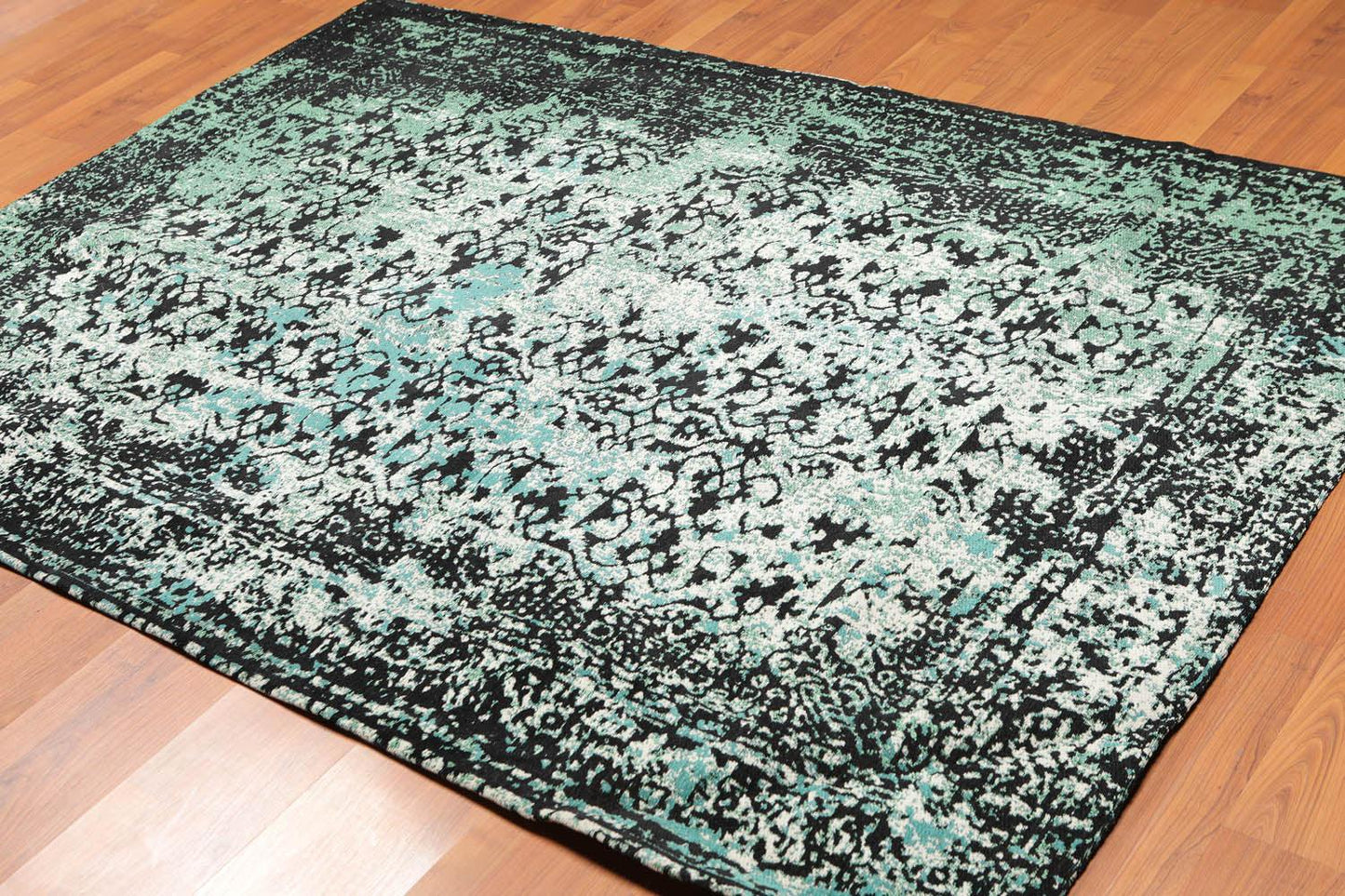 5'2" x 7'4" Handmade Erased Pattern Flatweave Area Rug Contemporary Aqua-0