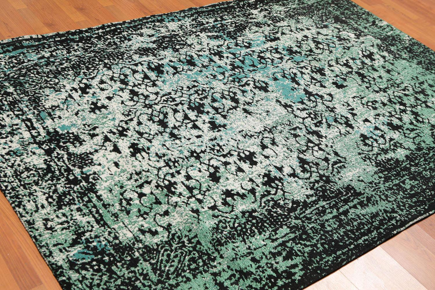 5'2" x 7'4" Handmade Erased Pattern Flatweave Area Rug Contemporary Aqua-1