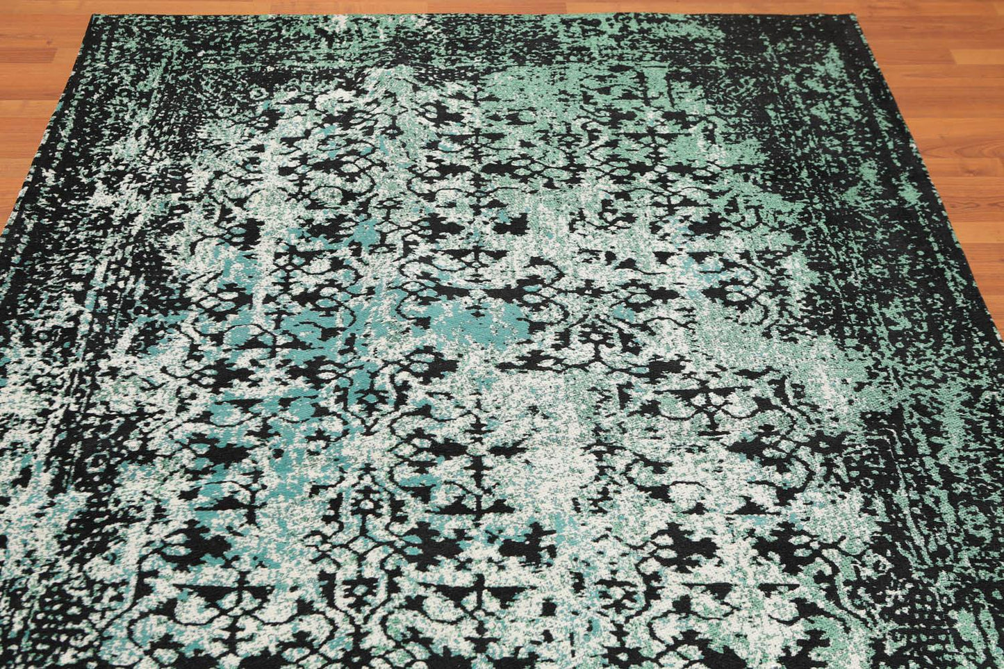 5'2" x 7'4" Handmade Erased Pattern Flatweave Area Rug Contemporary Aqua-2