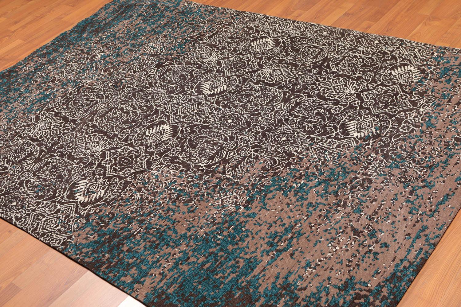 5'6" x 7'10" Handmade Erased Pattern Flatweave Area Rug Contemporary Chocolate-0