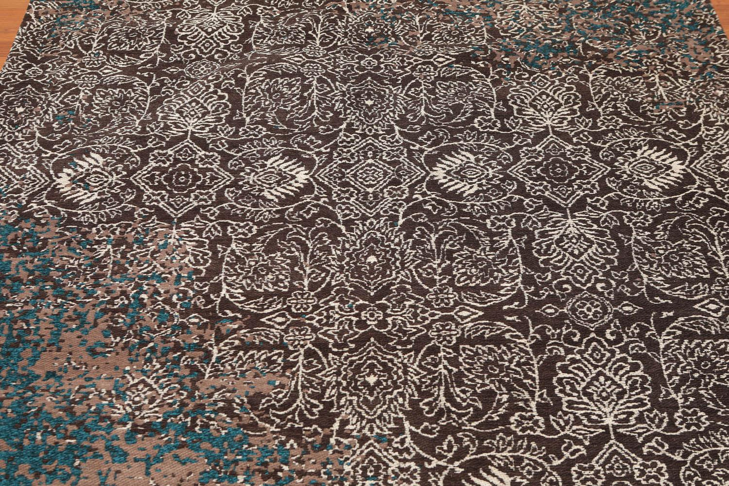 5'6" x 7'10" Handmade Erased Pattern Flatweave Area Rug Contemporary Chocolate-2