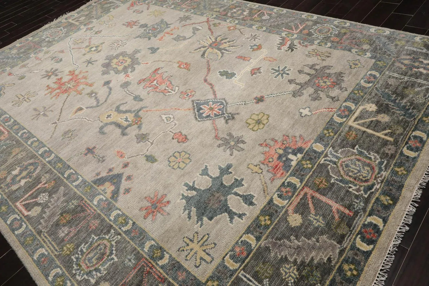 Multi Sizes LoomBloom Muted Turkish Oushak Hand Knotted Wool Area Rug Gray, Beige Color-3