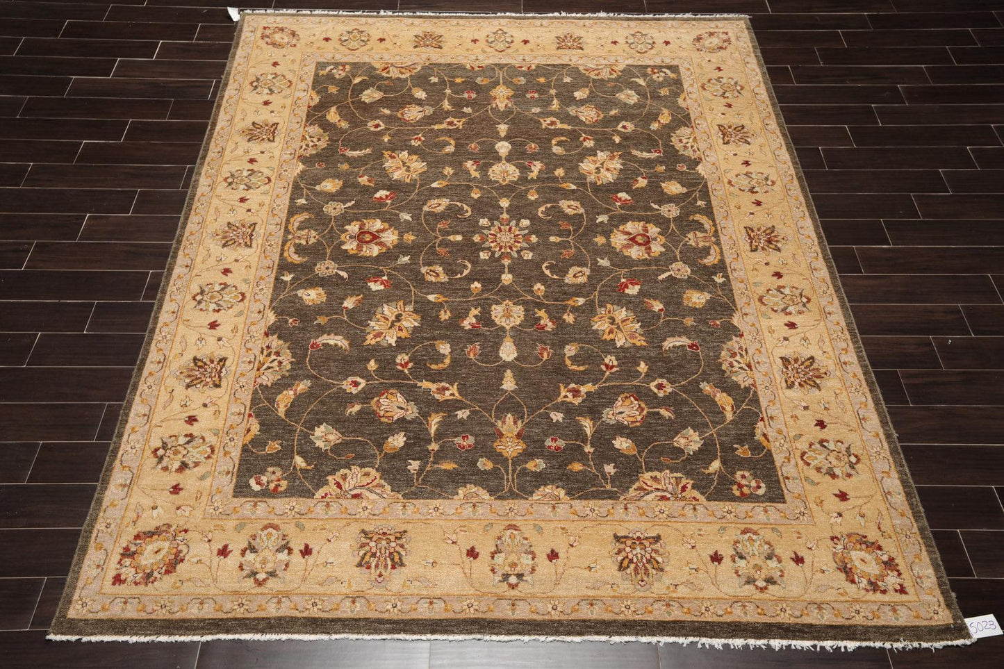 7'11" x 10' Hand Knotted Wool Peshawar Traditional Oriental Area Rug Brown Beige-1
