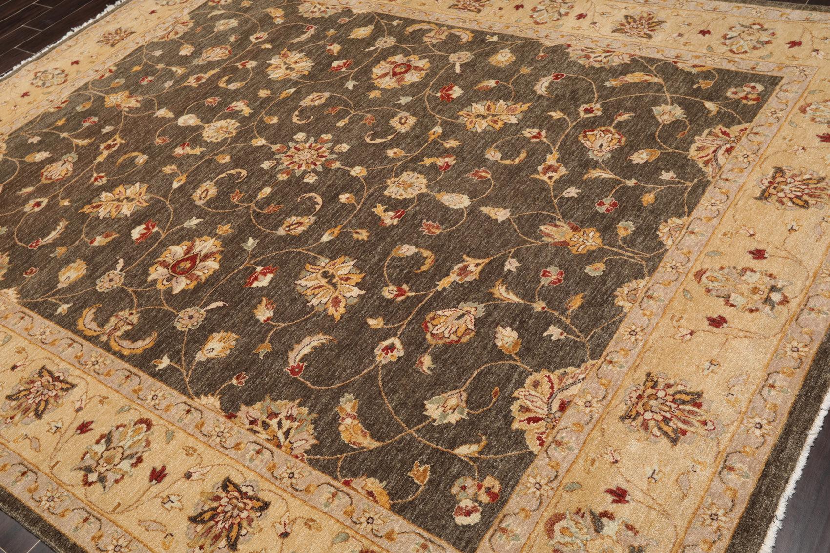7'11" x 10' Hand Knotted Wool Peshawar Traditional Oriental Area Rug Brown Beige-2