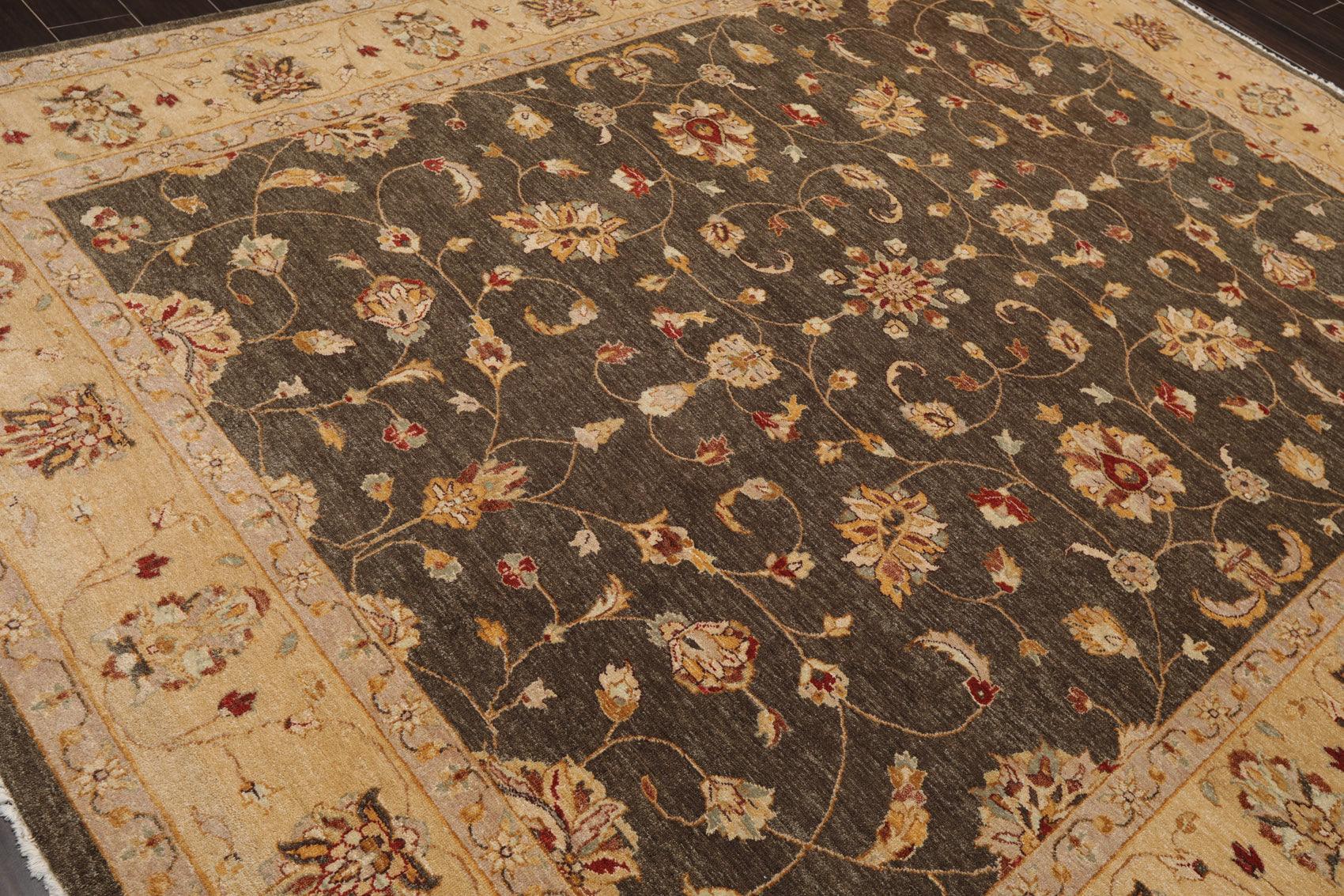 7'11" x 10' Hand Knotted Wool Peshawar Traditional Oriental Area Rug Brown Beige-3