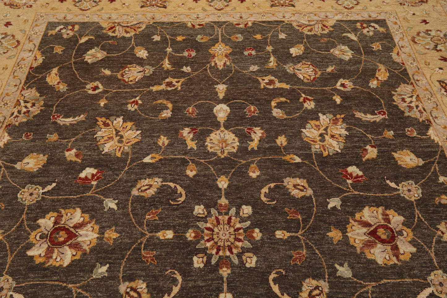 7'11" x 10' Hand Knotted Wool Peshawar Traditional Oriental Area Rug Brown Beige-4