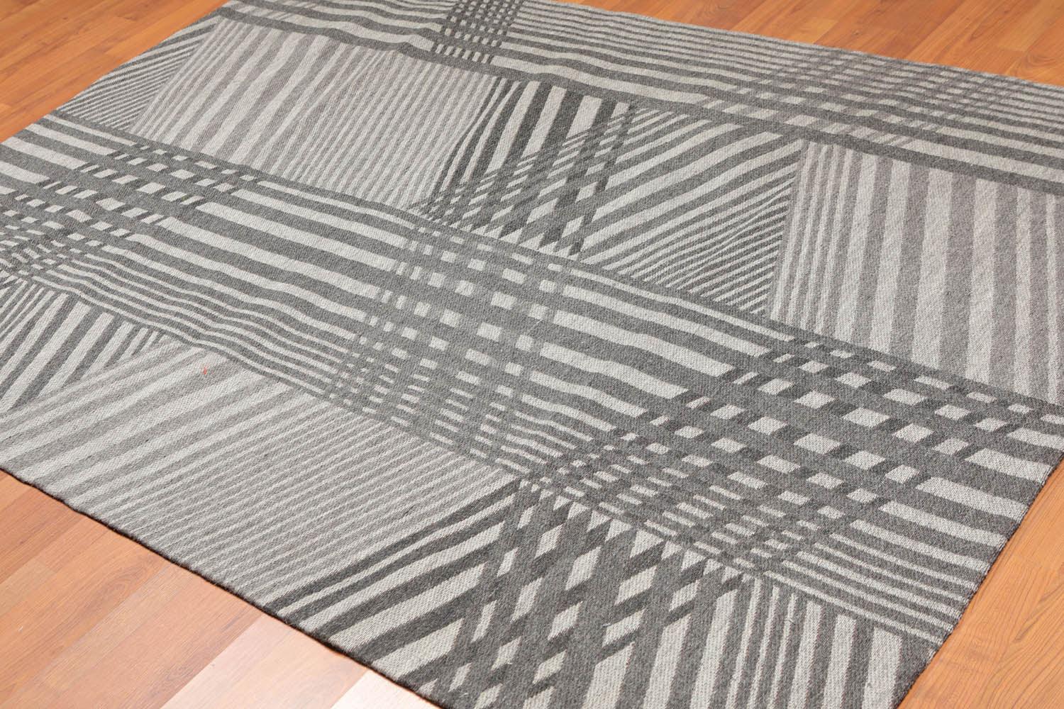 5'4" x 7'8" Hand Woven 100% Wool Flatweave Area Rug Contemporary Gray-0