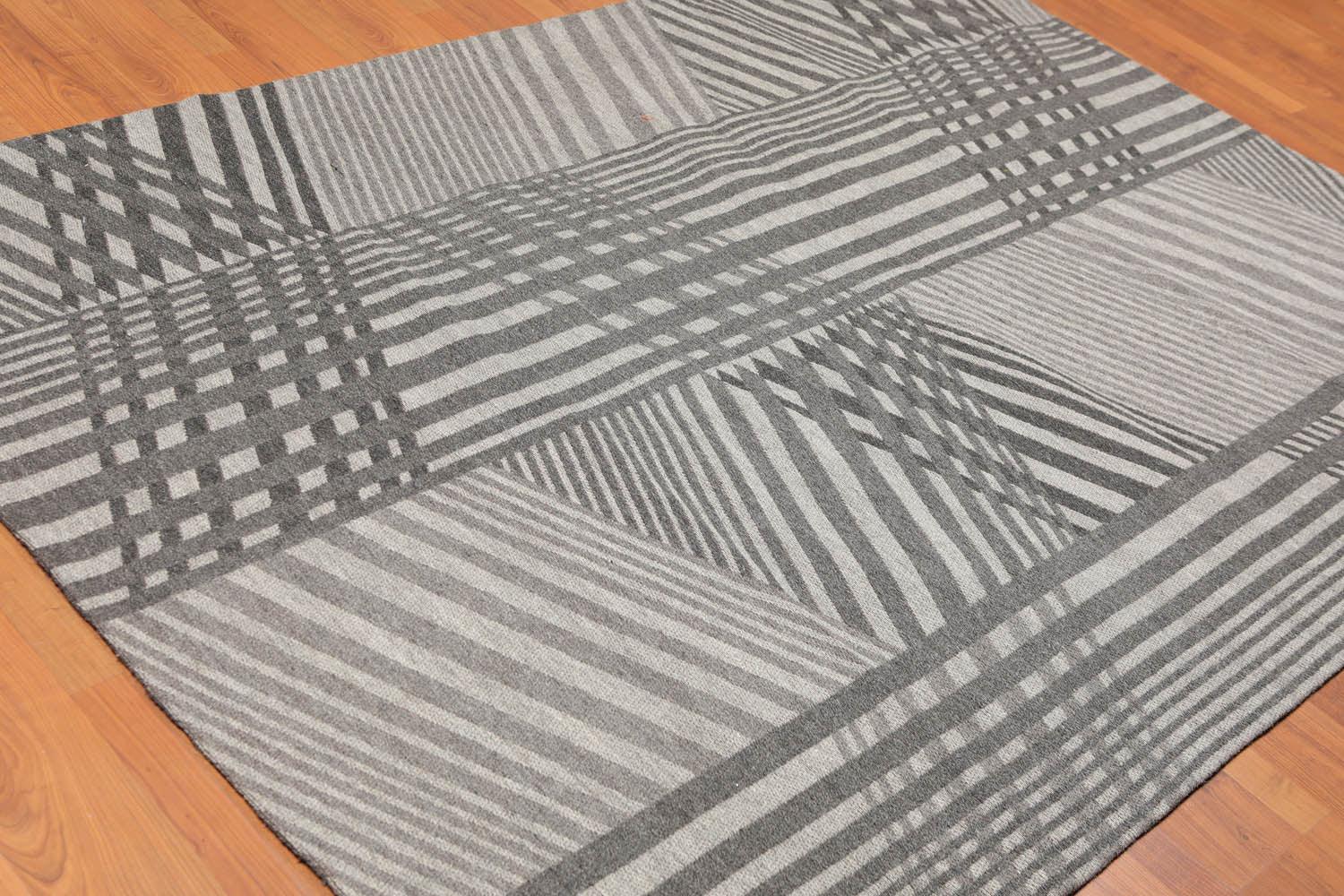 5'4" x 7'8" Hand Woven 100% Wool Flatweave Area Rug Contemporary Gray-1
