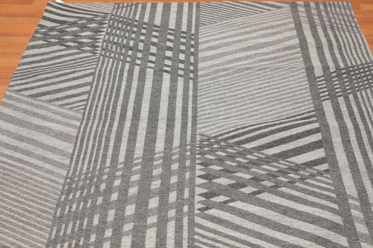 5'4" x 7'8" Hand Woven 100% Wool Flatweave Area Rug Contemporary Gray-2