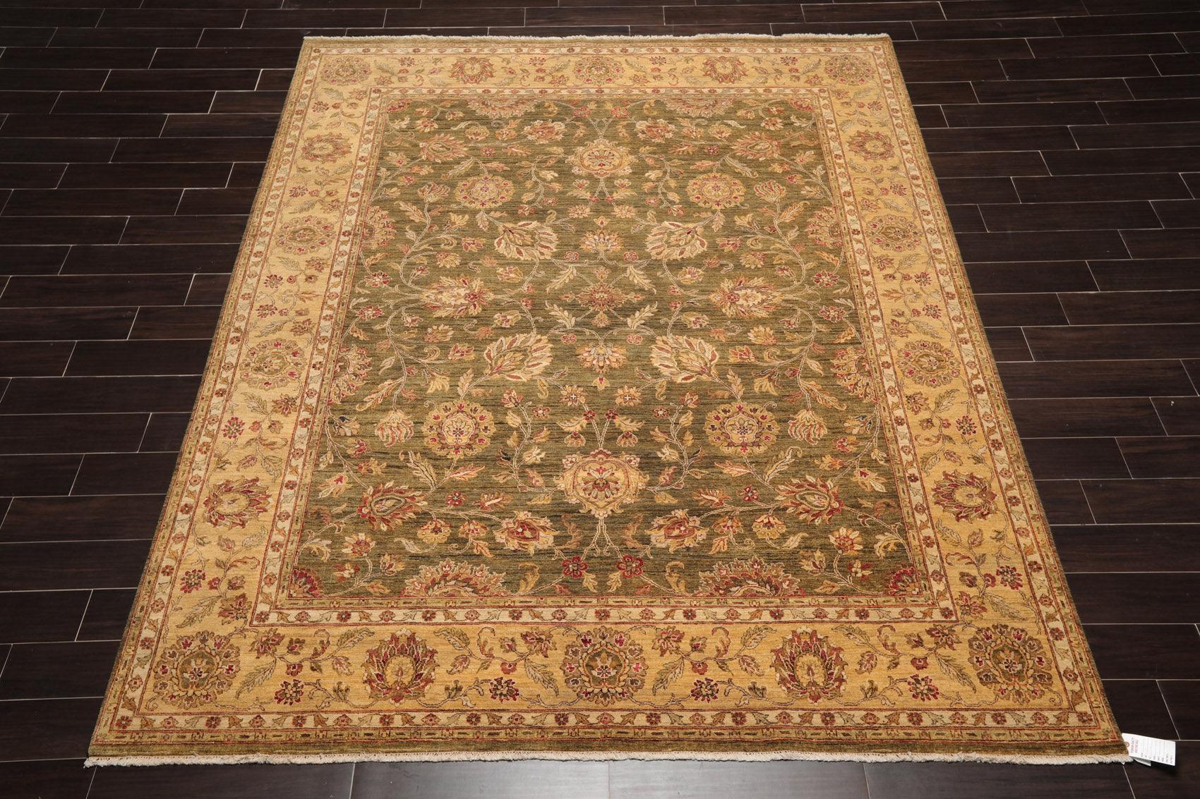 8' x 9'10" Hand Knotted 100% Wool Peshawar Oriental Area Rug Pistachio Gold-1