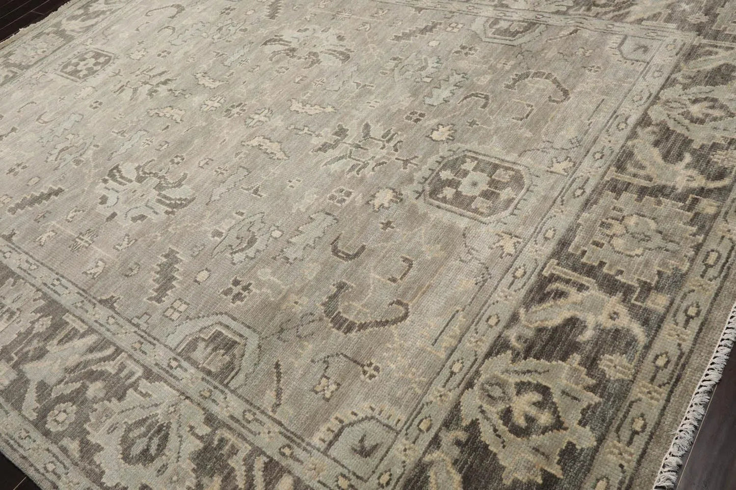 Multi Sizes LoomBloom Muted Turkish Oushak Hand Knotted Wool Traditional Area Rug Gray, Beige Color-2