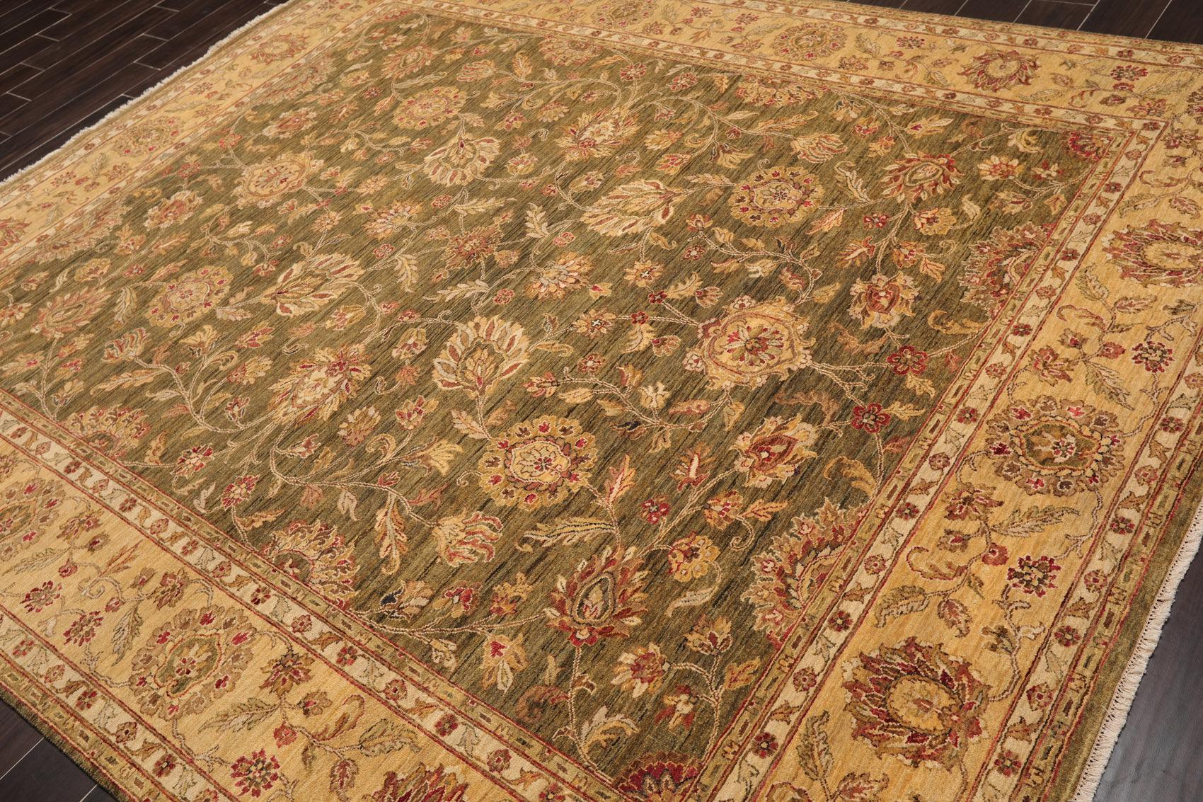 8' x 9'10" Hand Knotted 100% Wool Peshawar Oriental Area Rug Pistachio Gold-2